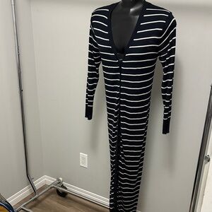 Black and White Striped Long Cardigan